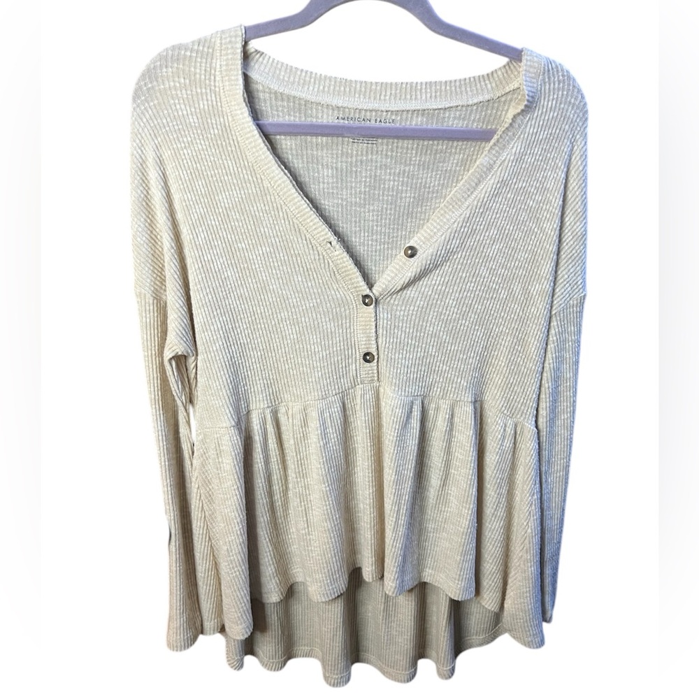 American Eagle Long Sleeve Peplum Top oatmeal color size XS EUC